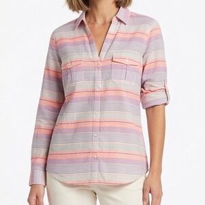 Columbia NWT Sun Drifter Pink Plaid Tab Sleeve Button Down Shirt Large Light